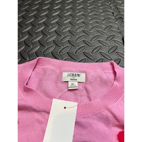 NWT J. Crew Red heart Teddie sweater Pink Raspberry Womens Size XL Valentines - Picture 3 of 7